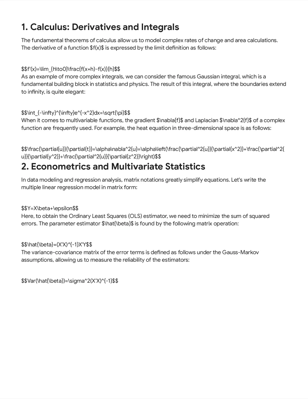 Raw AI output: Markdown and unrendered LaTeX equations pasted into a document.